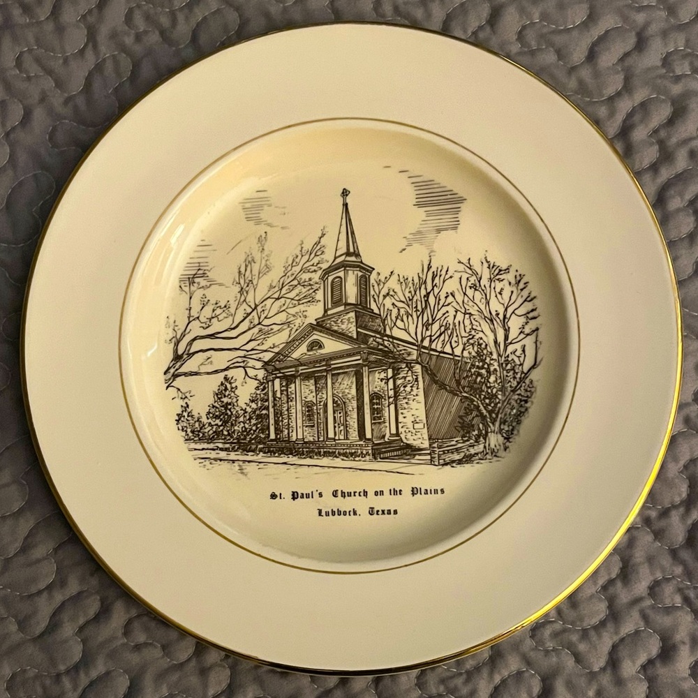 VTG Cream and Gold Plate St. Paul’s Church on the Plains Lubbock, Texas